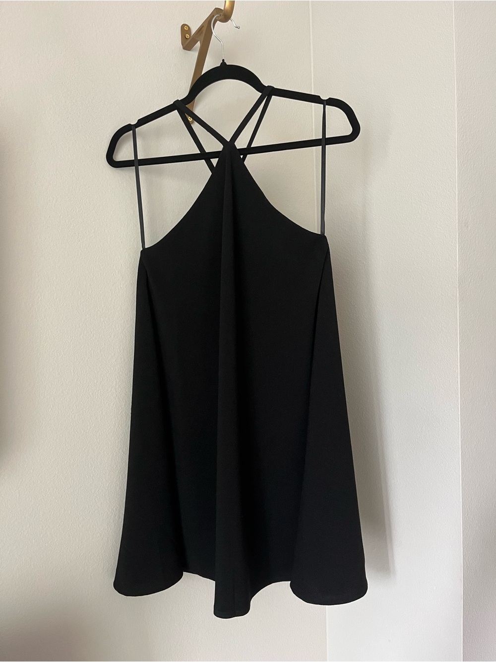 Lulu's Black Halter Mini Dress with Crisscross Straps